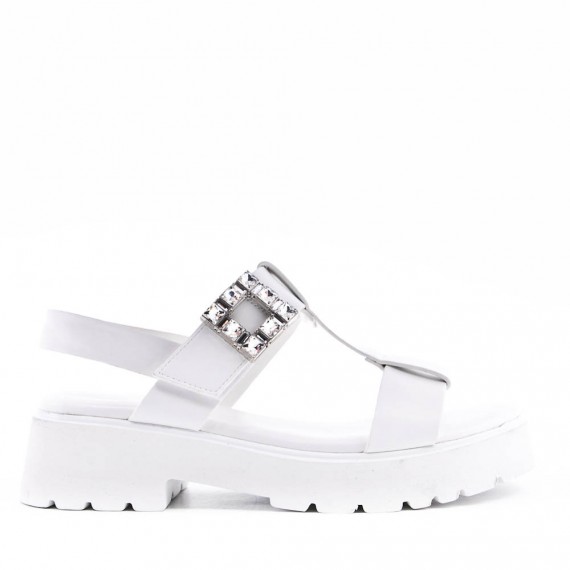 Mixed material wedge sandal