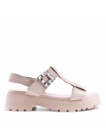 Mixed material wedge sandal