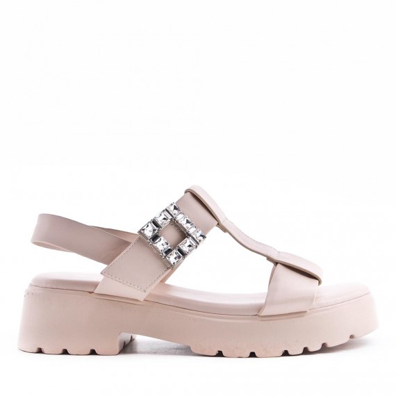 Mixed material wedge sandal