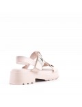 Mixed material wedge sandal