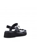 Mixed material wedge sandal