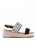 Mixed material wedge sandal