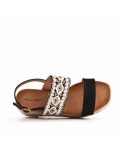 Mixed material wedge sandal