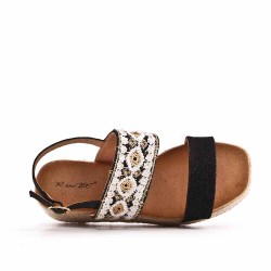 Mixed material wedge sandal