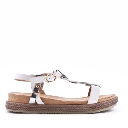 Mixed material wedge sandal