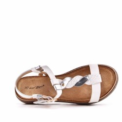 Mixed material wedge sandal