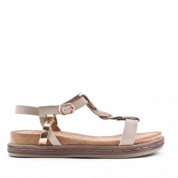 Mixed material wedge sandal