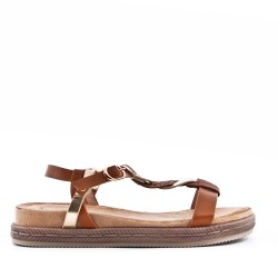 Mixed material wedge sandal