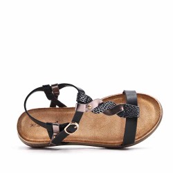 Mixed material wedge sandal