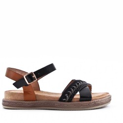 Mixed material wedge sandal