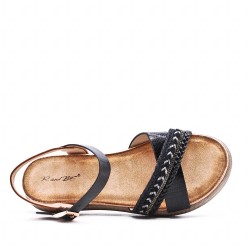 Mixed material wedge sandal