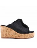 Mixed material wedge sandal