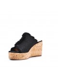 Mixed material wedge sandal