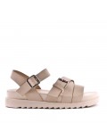 Mixed material wedge sandal