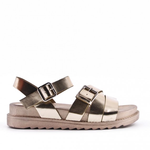 Mixed material wedge sandal