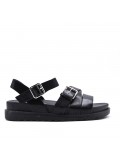 Mixed material wedge sandal