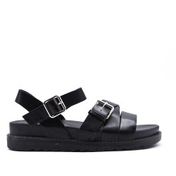 Mixed material wedge sandal