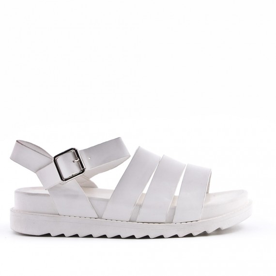 Mixed material wedge sandal