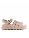 Mixed material wedge sandal