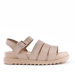 Mixed material wedge sandal