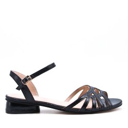 Low-heel sandal in mixed materials for women