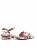 Low-heel sandal in mixed materials for women