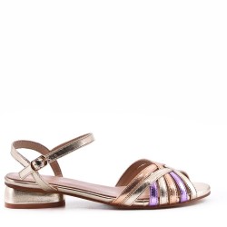 Low-heel sandal in mixed materials for women