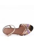 Low-heel sandal in mixed materials for women