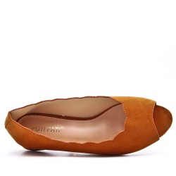 Low-heel sandal in mixed materials for women