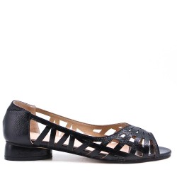 Low-heel sandal in mixed materials for women