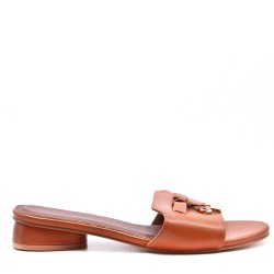 Low-heel sandal in mixed materials for women