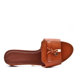 Low-heel sandal in mixed materials for women