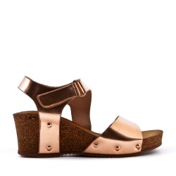 Sandale compensée en simili cuir pour femme