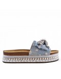 Women mixed material platform slide