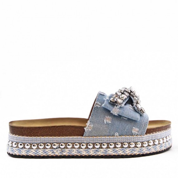 Women mixed material platform slide