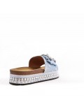 Women mixed material platform slide