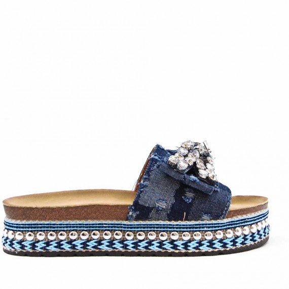 Women mixed material platform slide