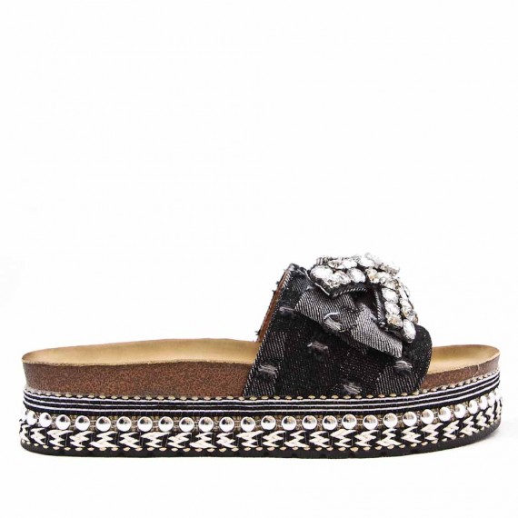 Women mixed material platform slide