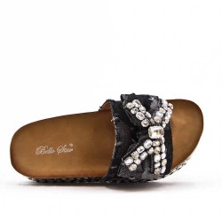 Women mixed material platform slide