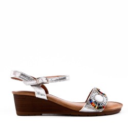 Women wedge sandal in faux leather 