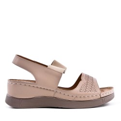 Large Size 38-43 - Wedge comfort sandal in faux leather for women