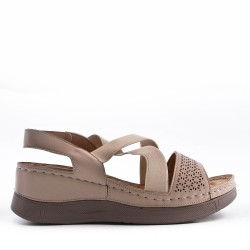 Grande Taille 38-43- Sandale comfort compensée en simili cuir pour femme