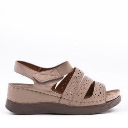 Large Size 38-43- Sandalia confort con cuña en piel sintética para mujer