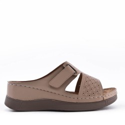 Grande Taille 38-43- Sandale comfort compensée en simili cuir pour femme