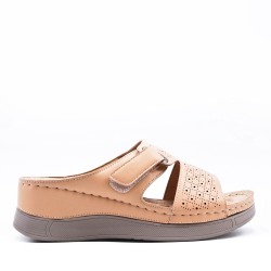 Grande Taille 38-43- Sandale comfort compensée en simili cuir pour femme