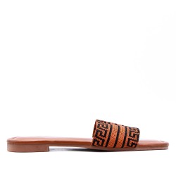 Flat sandal in mixed materials for women