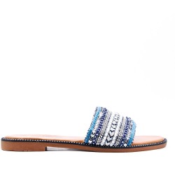 Flat sandal in mixed materials for women