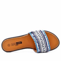 Flat sandal in mixed materials for women