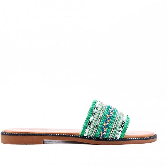 Flat sandal in mixed materials for women