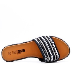 Flat sandal in mixed materials for women